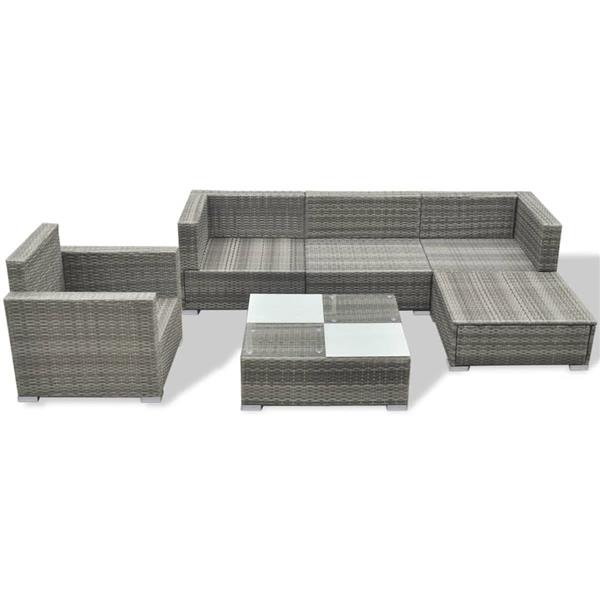 Grote foto vidaxl 6 delige loungeset met kussens poly rattan grijs tuin en terras tuinmeubelen