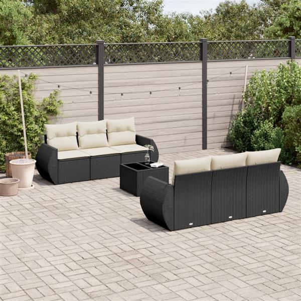 Grote foto vidaxl 7 delige loungeset met kussens poly rattan zwart tuin en terras tuinmeubelen
