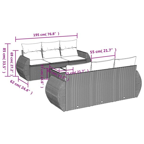 Grote foto vidaxl 7 delige loungeset met kussens poly rattan zwart tuin en terras tuinmeubelen