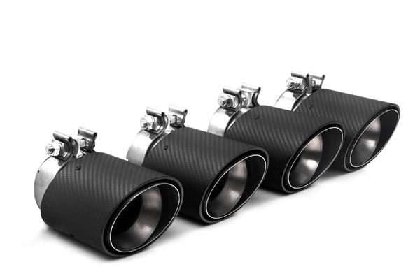 Grote foto dit betreft een set bmw g90 g99 m5 carbon uitlaat sier stukken tips auto onderdelen tuning en styling