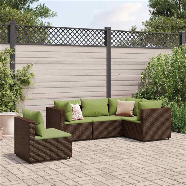 Grote foto vidaxl 5 delige loungeset met kussens poly rattan bruin tuin en terras tuinmeubelen