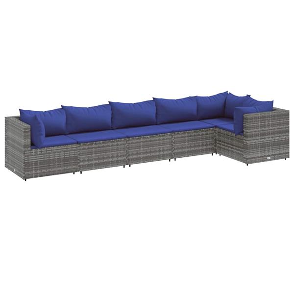 Grote foto vidaxl 6 delige loungeset met kussens poly rattan grijs tuin en terras tuinmeubelen