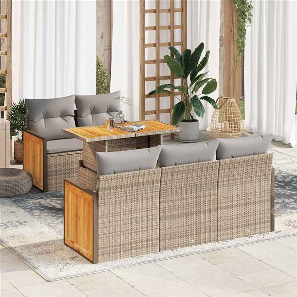 Grote foto vidaxl 6 delige loungeset met kussens poly rattan acacia beige tuin en terras tuinmeubelen