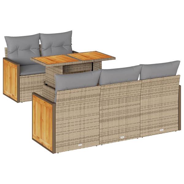 Grote foto vidaxl 6 delige loungeset met kussens poly rattan acacia beige tuin en terras tuinmeubelen
