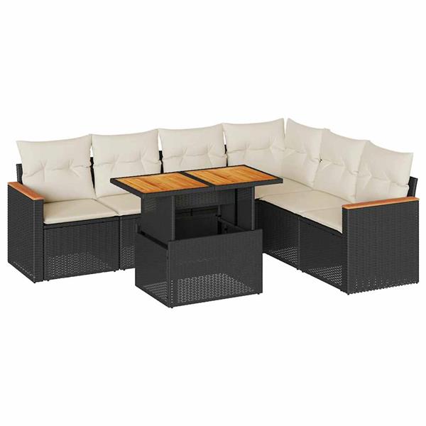 Grote foto vidaxl 7 delige loungeset met kussens poly rattan acacia zwart tuin en terras tuinmeubelen