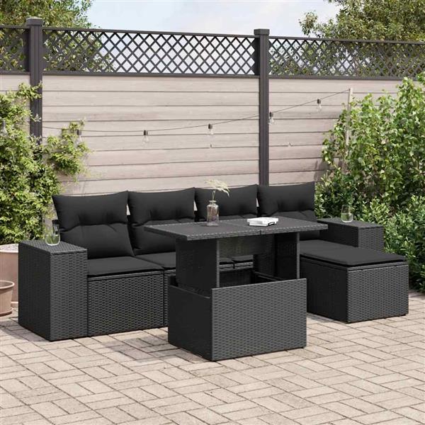 Grote foto vidaxl 6 delige loungeset met kussens poly rattan zwart tuin en terras tuinmeubelen