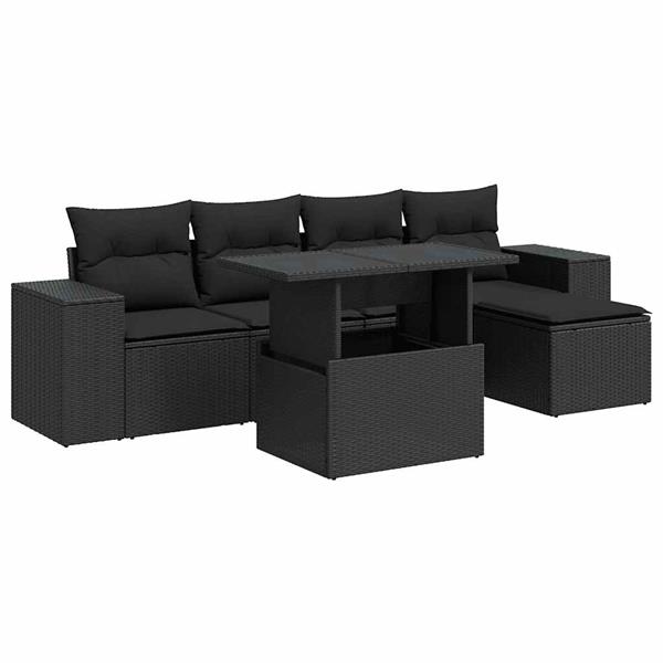 Grote foto vidaxl 6 delige loungeset met kussens poly rattan zwart tuin en terras tuinmeubelen