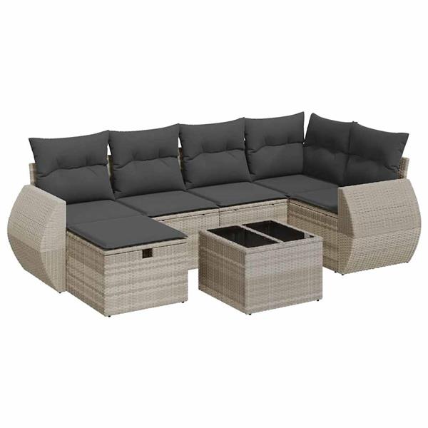 Grote foto vidaxl 7 delige loungeset met kussens poly rattan lichtgrijs tuin en terras tuinmeubelen