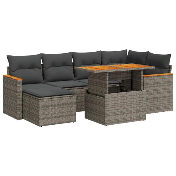 Grote foto vidaxl 7 delige loungeset met kussens poly rattan acacia grijs tuin en terras tuinmeubelen