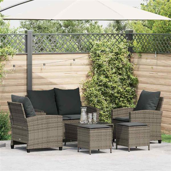 Grote foto vidaxl 6 delige loungeset met kussens poly rattan grijs tuin en terras tuinmeubelen