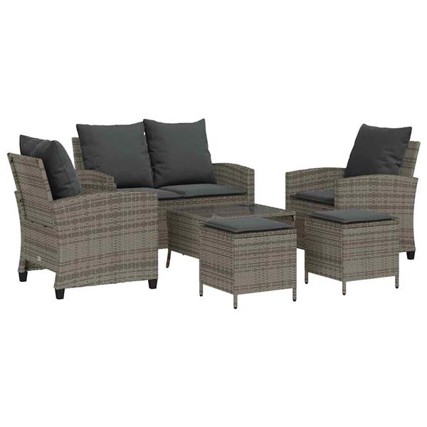 Grote foto vidaxl 6 delige loungeset met kussens poly rattan grijs tuin en terras tuinmeubelen