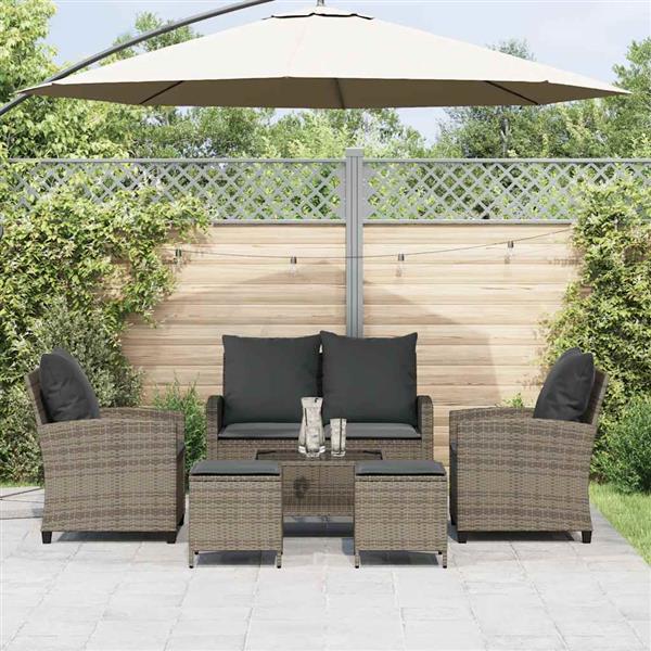 Grote foto vidaxl 6 delige loungeset met kussens poly rattan grijs tuin en terras tuinmeubelen