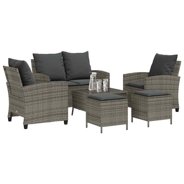 Grote foto vidaxl 6 delige loungeset met kussens poly rattan grijs tuin en terras tuinmeubelen