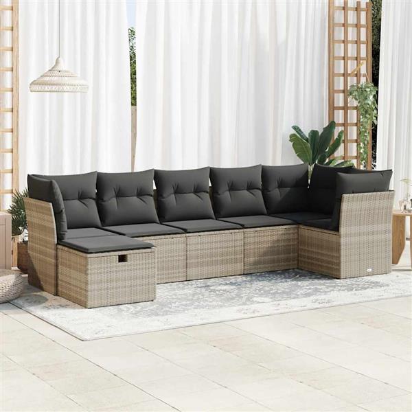 Grote foto vidaxl 7 delige loungeset met kussens poly rattan lichtgrijs tuin en terras tuinmeubelen