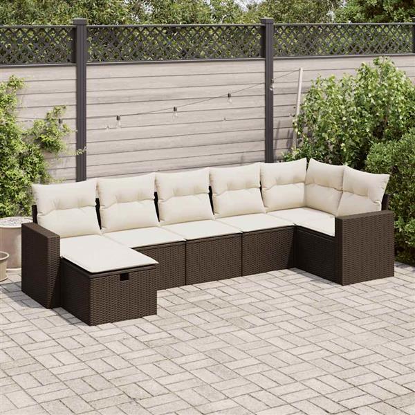 Grote foto vidaxl 7 delige loungeset met kussens poly rattan bruin tuin en terras tuinmeubelen