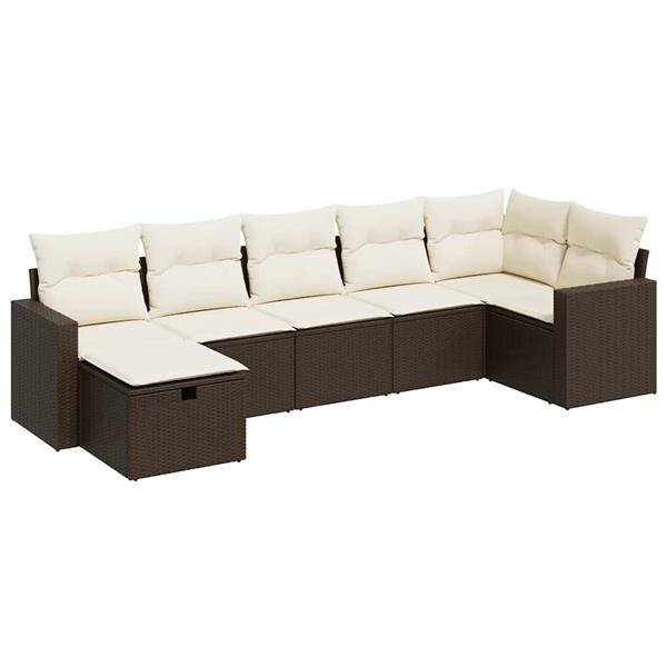 Grote foto vidaxl 7 delige loungeset met kussens poly rattan bruin tuin en terras tuinmeubelen