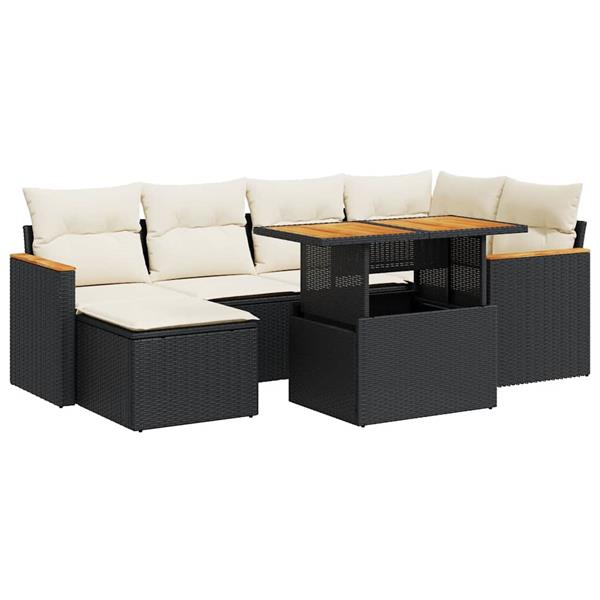 Grote foto vidaxl 7 delige loungeset met kussens poly rattan acacia zwart tuin en terras tuinmeubelen