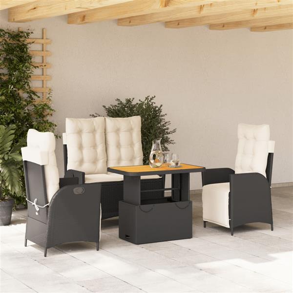Grote foto vidaxl 4 delige tuinset met kussens poly rattan zwart tuin en terras tuinmeubelen