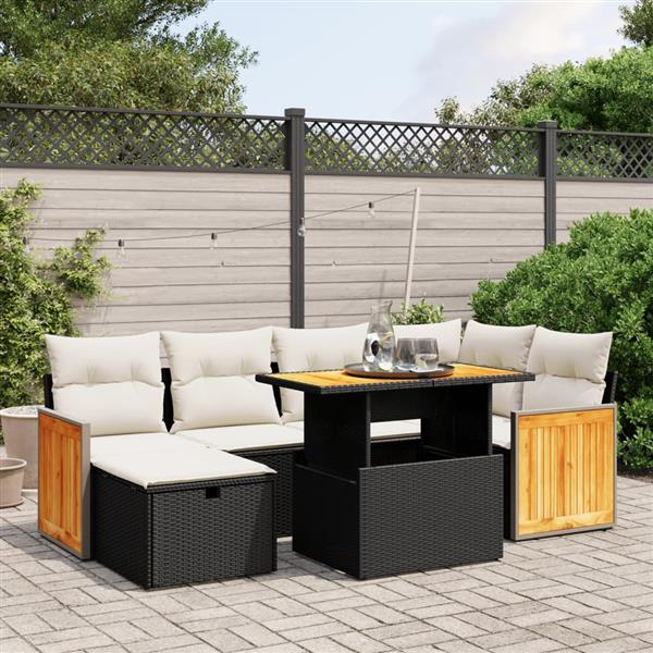 Grote foto vidaxl 7 delige loungeset met kussens poly rattan zwart tuin en terras tuinmeubelen