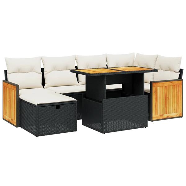 Grote foto vidaxl 7 delige loungeset met kussens poly rattan zwart tuin en terras tuinmeubelen