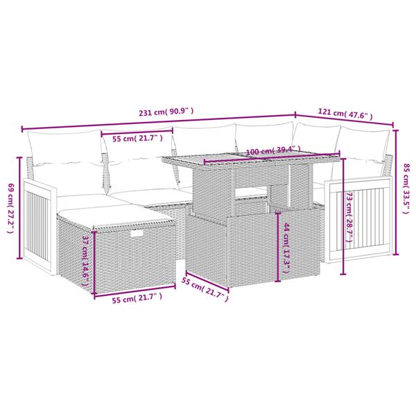 Grote foto vidaxl 7 delige loungeset met kussens poly rattan zwart tuin en terras tuinmeubelen
