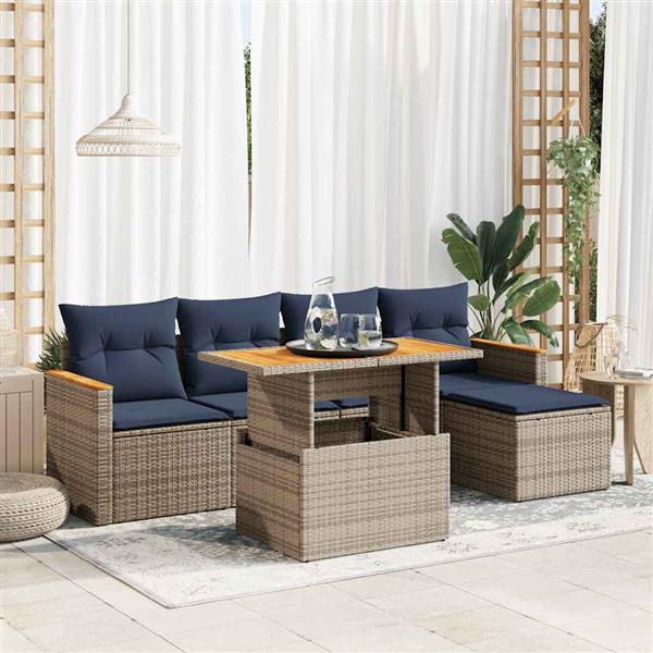 Grote foto vidaxl 6 delige loungeset met kussens poly rattan grijs tuin en terras tuinmeubelen