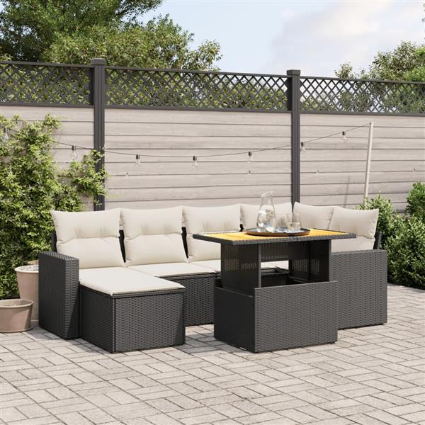 Grote foto vidaxl 7 delige loungeset met kussens poly rattan zwart tuin en terras tuinmeubelen