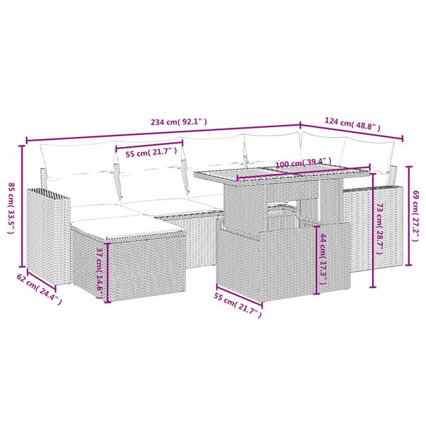 Grote foto vidaxl 7 delige loungeset met kussens poly rattan zwart tuin en terras tuinmeubelen