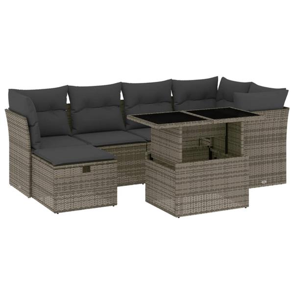 Grote foto vidaxl 7 delige loungeset met kussens poly rattan grijs tuin en terras tuinmeubelen