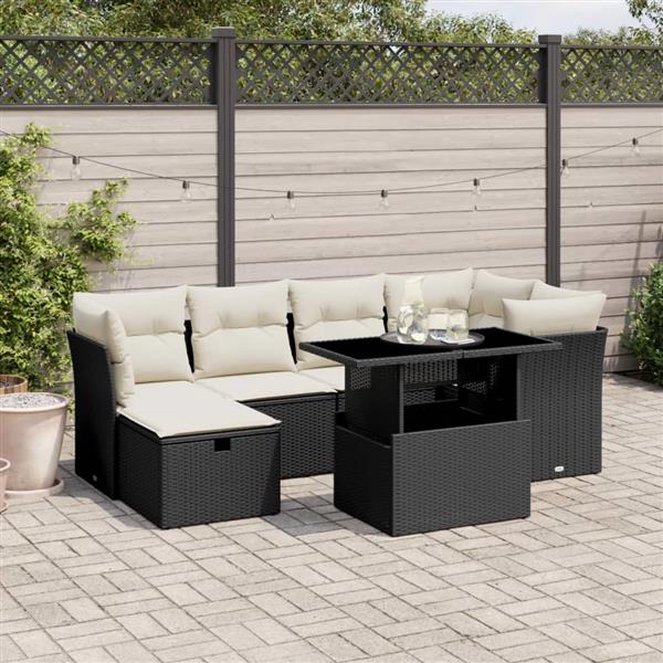 Grote foto vidaxl 7 delige loungeset met kussens poly rattan zwart tuin en terras tuinmeubelen