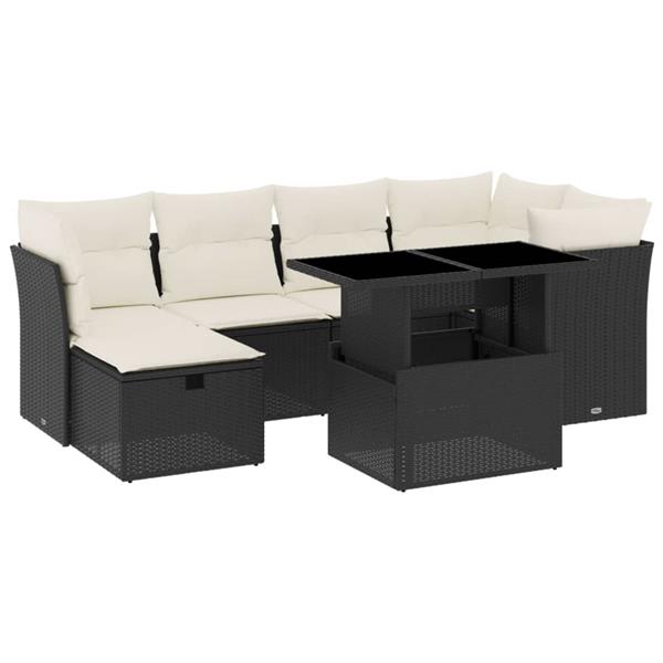 Grote foto vidaxl 7 delige loungeset met kussens poly rattan zwart tuin en terras tuinmeubelen