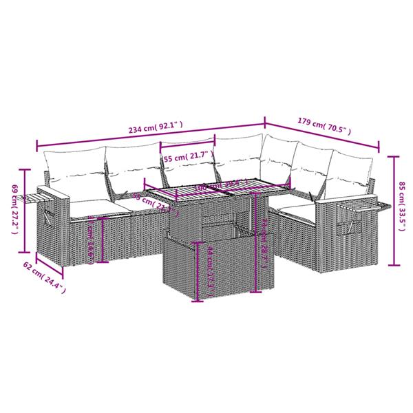 Grote foto vidaxl 7 delige loungeset met kussens poly rattan grijs tuin en terras tuinmeubelen