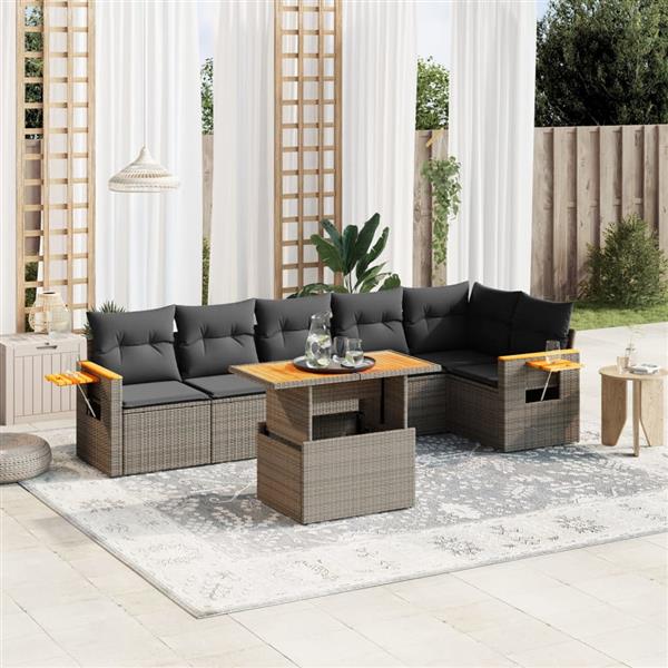Grote foto vidaxl 7 delige loungeset met kussens poly rattan grijs tuin en terras tuinmeubelen