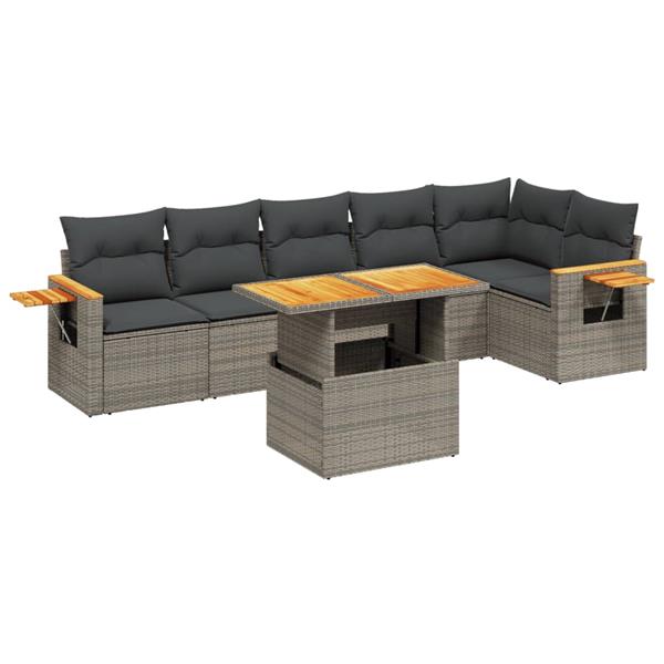 Grote foto vidaxl 7 delige loungeset met kussens poly rattan grijs tuin en terras tuinmeubelen