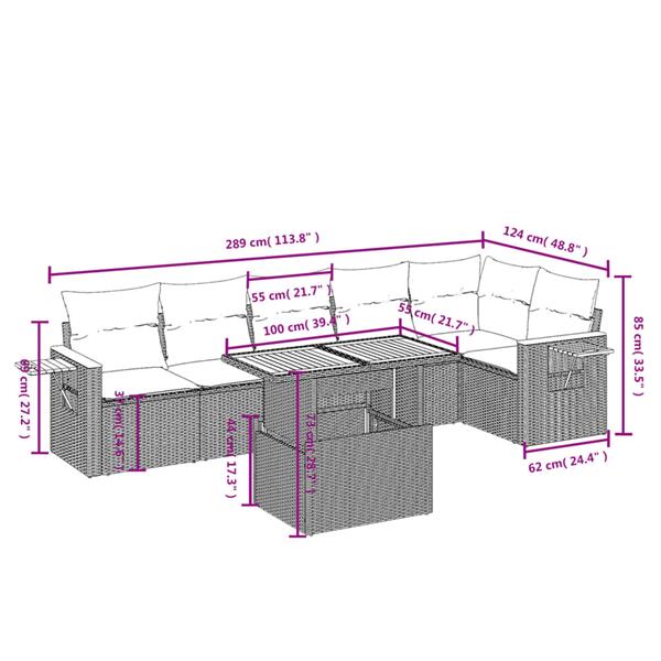 Grote foto vidaxl 7 delige loungeset met kussens poly rattan grijs tuin en terras tuinmeubelen