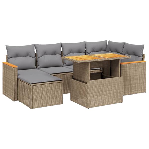 Grote foto vidaxl 7 delige loungeset met kussens poly rattan beige tuin en terras tuinmeubelen