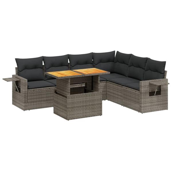 Grote foto vidaxl 7 delige loungeset met kussens poly rattan grijs tuin en terras tuinmeubelen