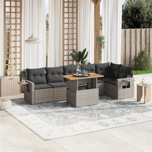 Grote foto vidaxl 7 delige loungeset met kussens poly rattan grijs tuin en terras tuinmeubelen