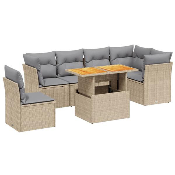 Grote foto vidaxl 7 delige loungeset met kussens poly rattan beige tuin en terras tuinmeubelen