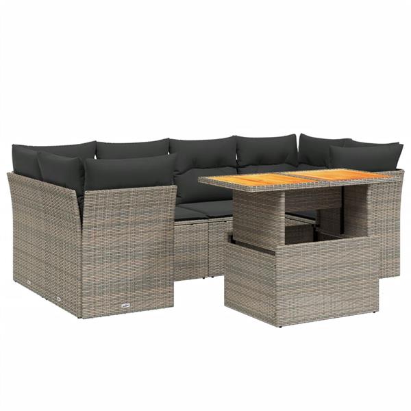 Grote foto vidaxl 7 delige loungeset met kussens poly rattan grijs tuin en terras tuinmeubelen