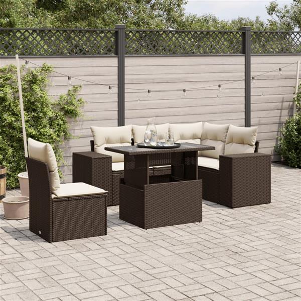Grote foto vidaxl 6 delige loungeset met kussens poly rattan bruin tuin en terras tuinmeubelen