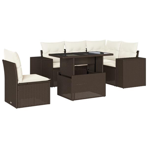 Grote foto vidaxl 6 delige loungeset met kussens poly rattan bruin tuin en terras tuinmeubelen