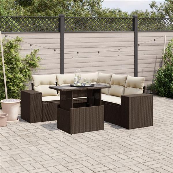 Grote foto vidaxl 6 delige loungeset met kussens poly rattan bruin tuin en terras tuinmeubelen