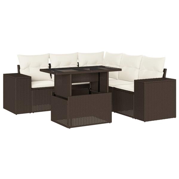 Grote foto vidaxl 6 delige loungeset met kussens poly rattan bruin tuin en terras tuinmeubelen