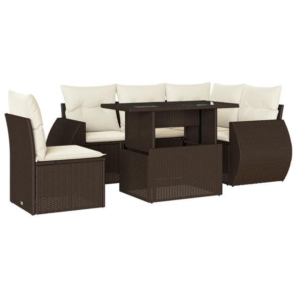 Grote foto vidaxl 6 delige loungeset met kussens poly rattan bruin tuin en terras tuinmeubelen