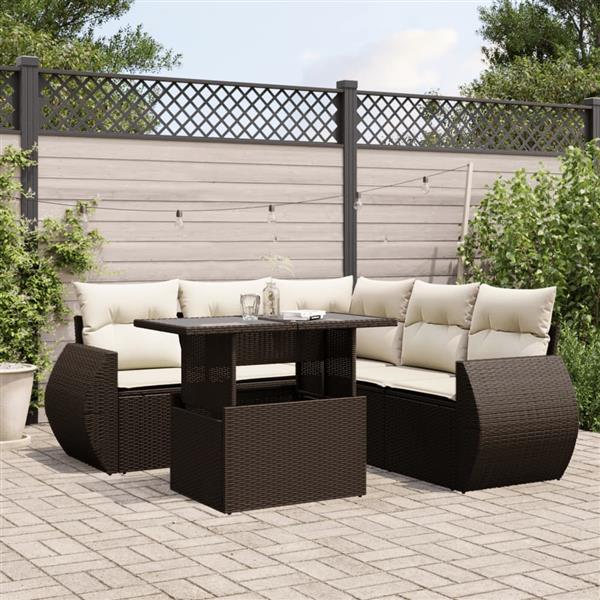 Grote foto vidaxl 6 delige loungeset met kussens poly rattan bruin tuin en terras tuinmeubelen