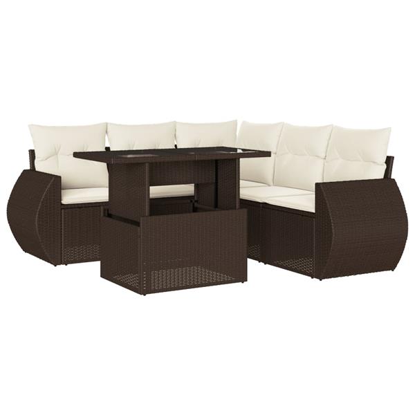Grote foto vidaxl 6 delige loungeset met kussens poly rattan bruin tuin en terras tuinmeubelen
