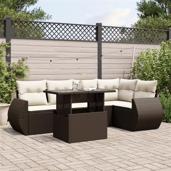 Grote foto vidaxl 6 delige loungeset met kussens poly rattan bruin tuin en terras tuinmeubelen