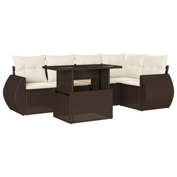 Grote foto vidaxl 6 delige loungeset met kussens poly rattan bruin tuin en terras tuinmeubelen