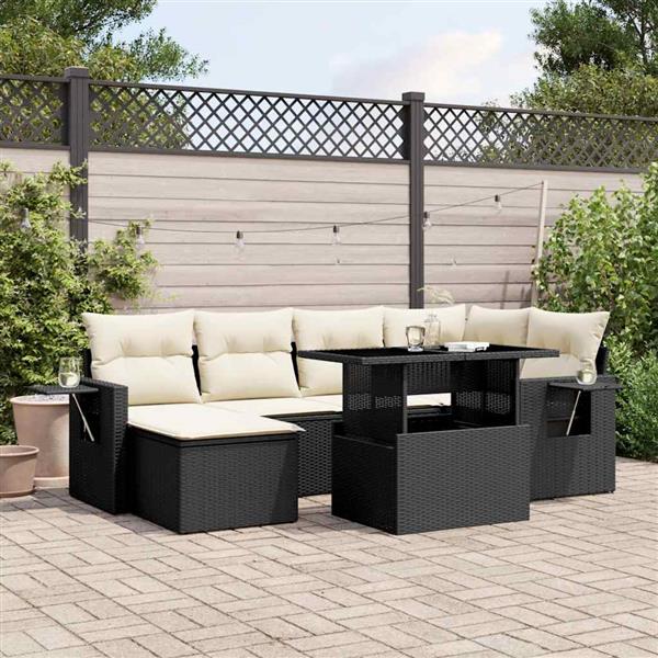 Grote foto vidaxl 7 delige loungeset met kussens poly rattan zwart tuin en terras tuinmeubelen